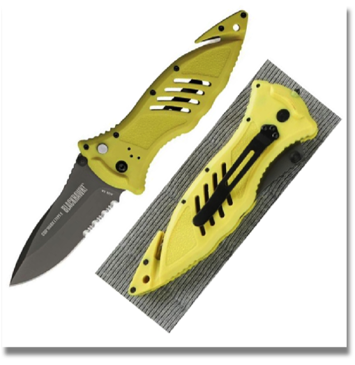 BLACKHAWK MARK 1 TYPE E 
TACTICAL KNIFE SERRATED

The Mark I Type E delivers cutting-edge performance with an integrated button-lock locking mechanism, secondary safety, recessed seat belt/cord cutter, and carbide glass breaker.